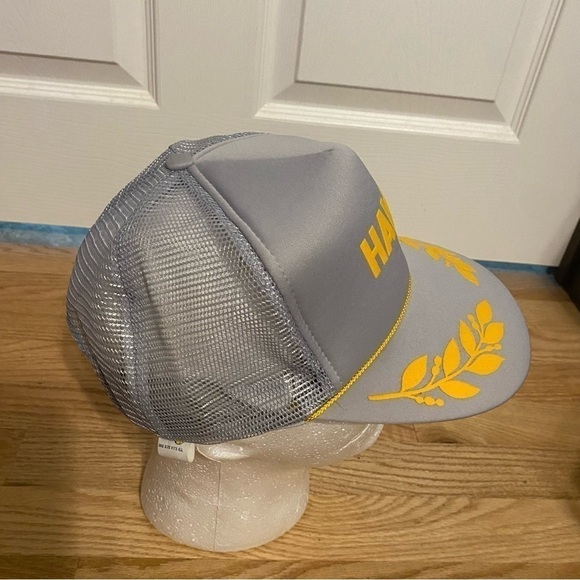 Vintage Hawaii Gray Rope Mesh SnapBack Trucker Puffy Hat Gold Leaf Lapel - Picture 6 of 13